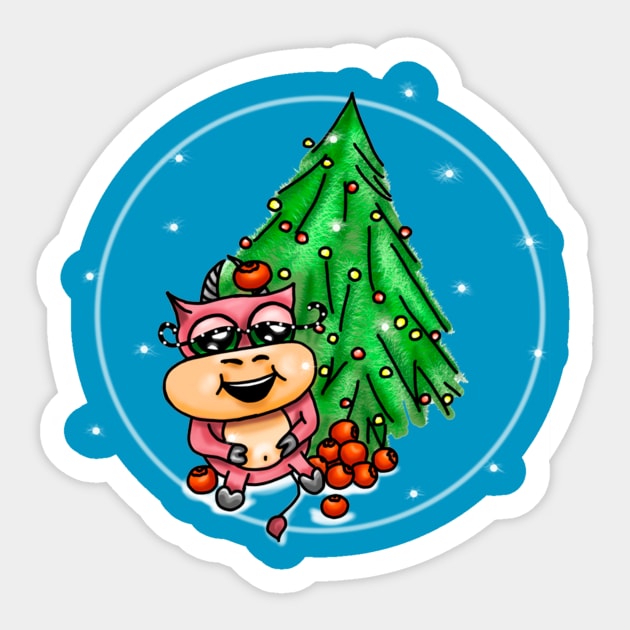 Christmas funny colored bulls. Sticker by Sereniya